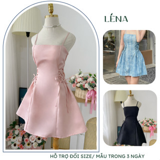 Váy Bò Denim 2 dây xòe LENA -Đầm Jean Denim 2 dây thắt eo dáng A dạo phố trẻ trung năng động D3038