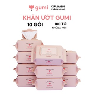 Thùng 10 gói khăn ướt Gumi không cồn không parabens cao cấp dành cho em bé