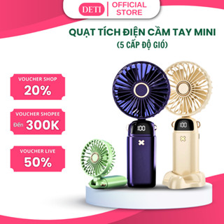 Quạt tích điện cầm tay MẪU MỚI, nâng cấp với 5 tốc độ gió siêu mạnh, pin khủng 6.000 MAH chân đế kiêm giá đỡ điện thoại