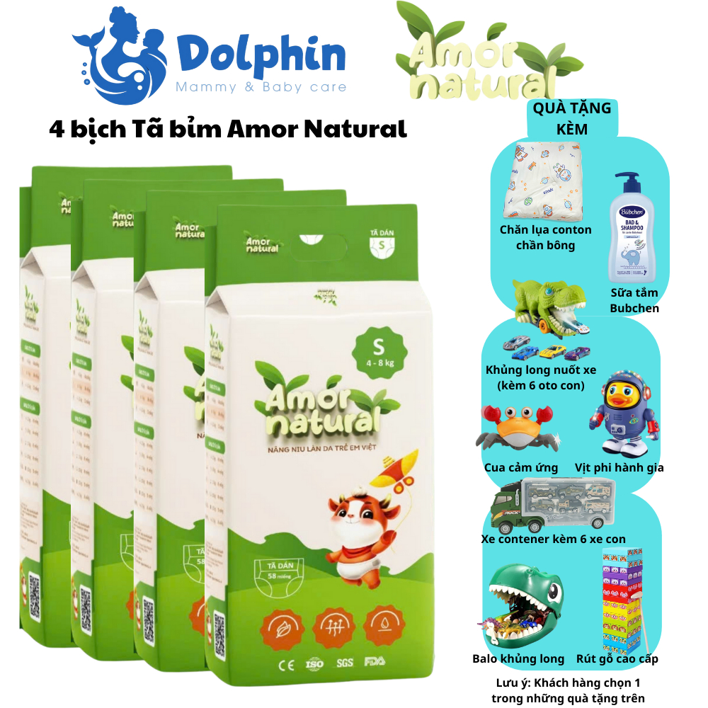  4 bịch bỉm Amor Natural bỉm Việt Nam  siêu mềm,mịn mỏng thoáng khí 