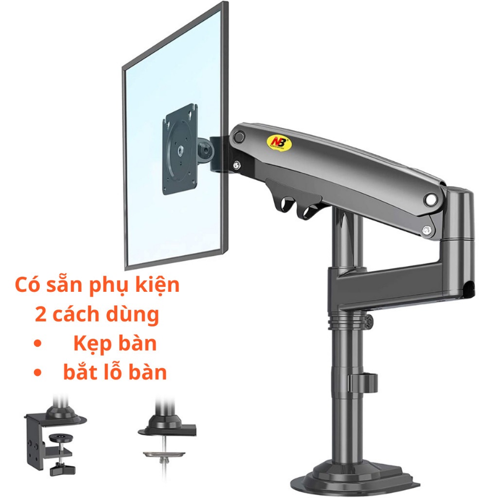 Giá Treo Màn Hình NB H100 17 - 30 Inch - Tay Treo Màn Hình Máy Tính Gắn Bàn Xoay 360 Độ