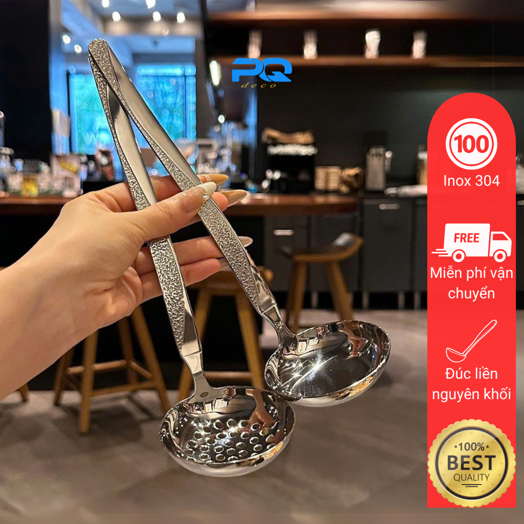 Cặp muôi múc canh ăn lẩu inox 316 chockmen muỗng soup vân tweed sang trọng