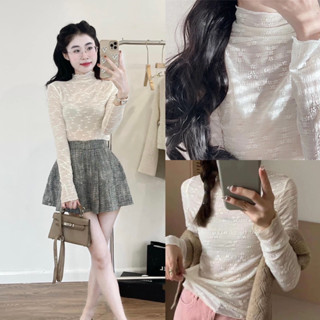   Hàng L1 - tặng quây  Áo thun ren cổ leo dài tay - Áo len nữ giữ nhiệt ren hoa cho mùa đông 