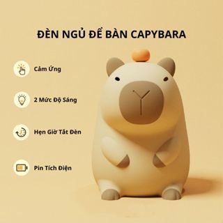 Đèn ngủ để bàn cảm ứng tích điện Capybara, đèn led decor phòng ngủ cute silicon mềm kiểu dáng dễ thương trang trí