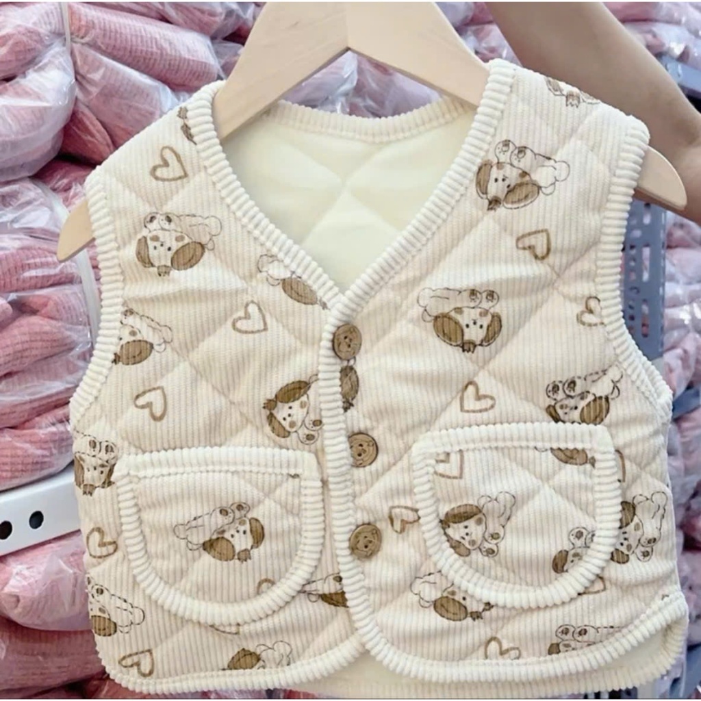 Áo gile lót Nỉ NHUNG ẤM ÁP, áo khoác cho bé, áo khoác phao mùa đông cho bé trai, bé gái
