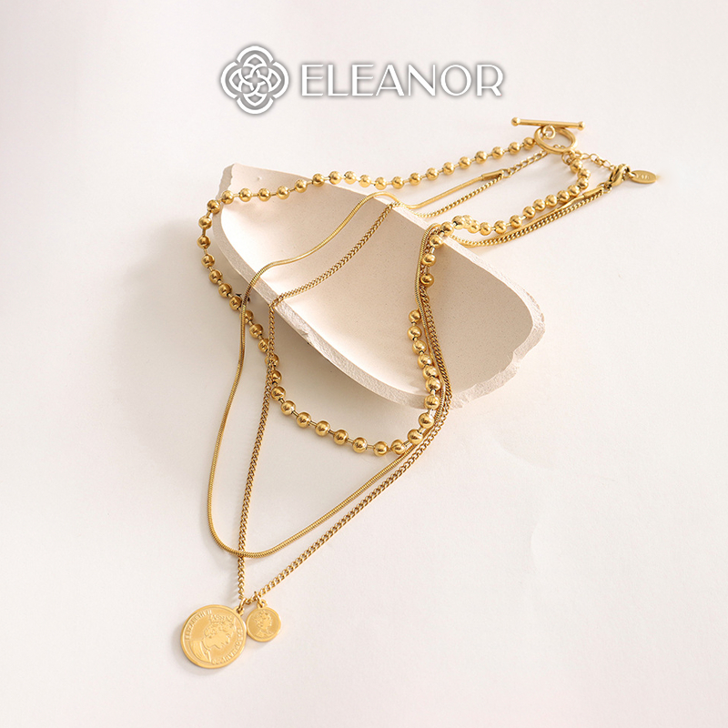 Dây chuyền nữ layer titan Eleanor Accessories mặt tròn cá tính phụ kiện trang sức vòng cổ 8492