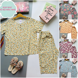   ÁO PHOM TO 55-75 ký  Đồ bộ tole nữ mặc nhà bộ lanh nữ trung niên quần lửng áo cổ kiểu xẻ V nhỏ phối 3 nút tay cộc 