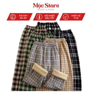  Quần Kẻ Caro Lót Lông HÀNG CAO CẤP  Quần Kẻ Caro Lót  Dáng Suông Ống Rộng Lưng Cao Siêu Rẻ 