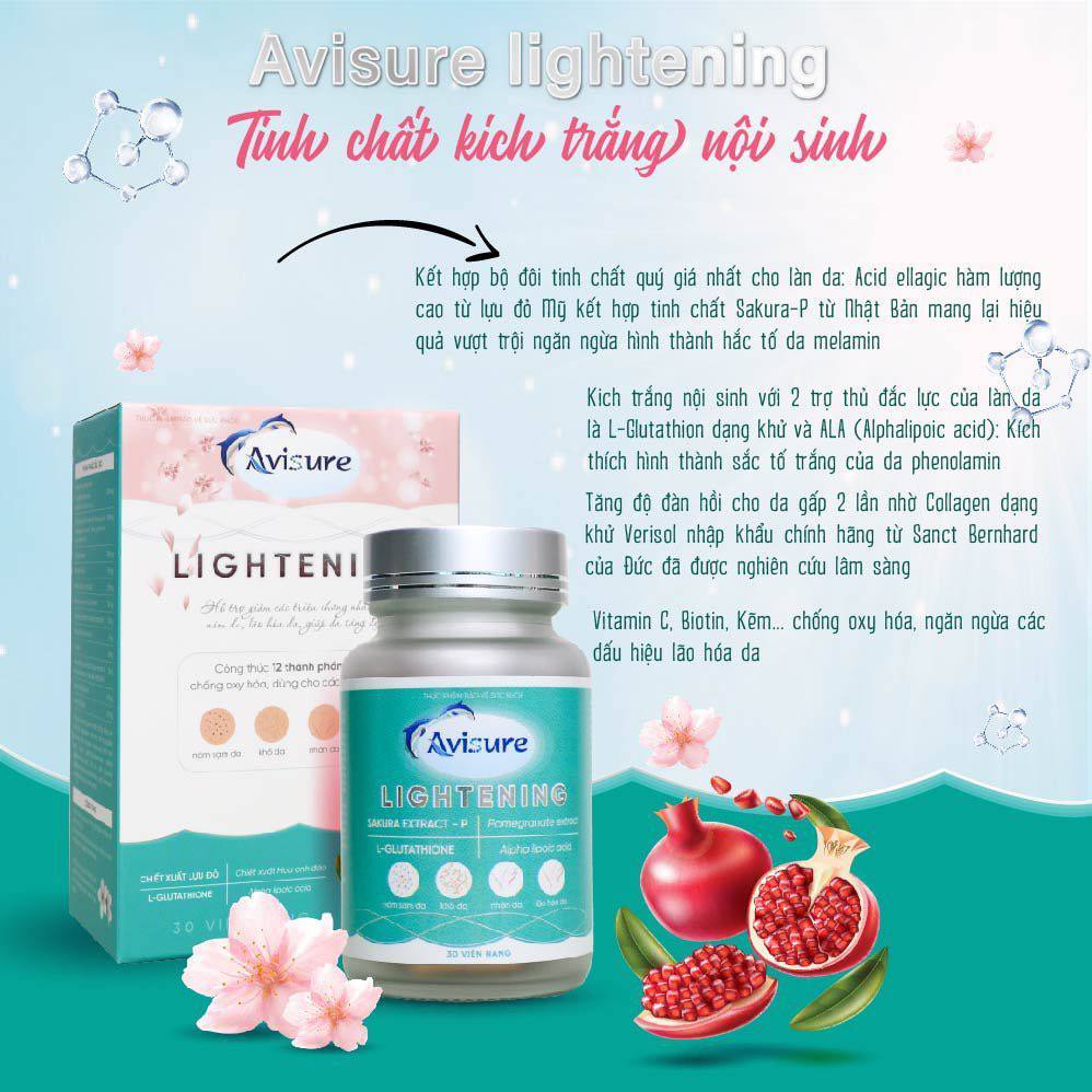 Viên uống trắng da AVisure Lightening hộp 30 viên Làm trắng da cấp ẩm giảm nám nhăn khô làm đẹp da
