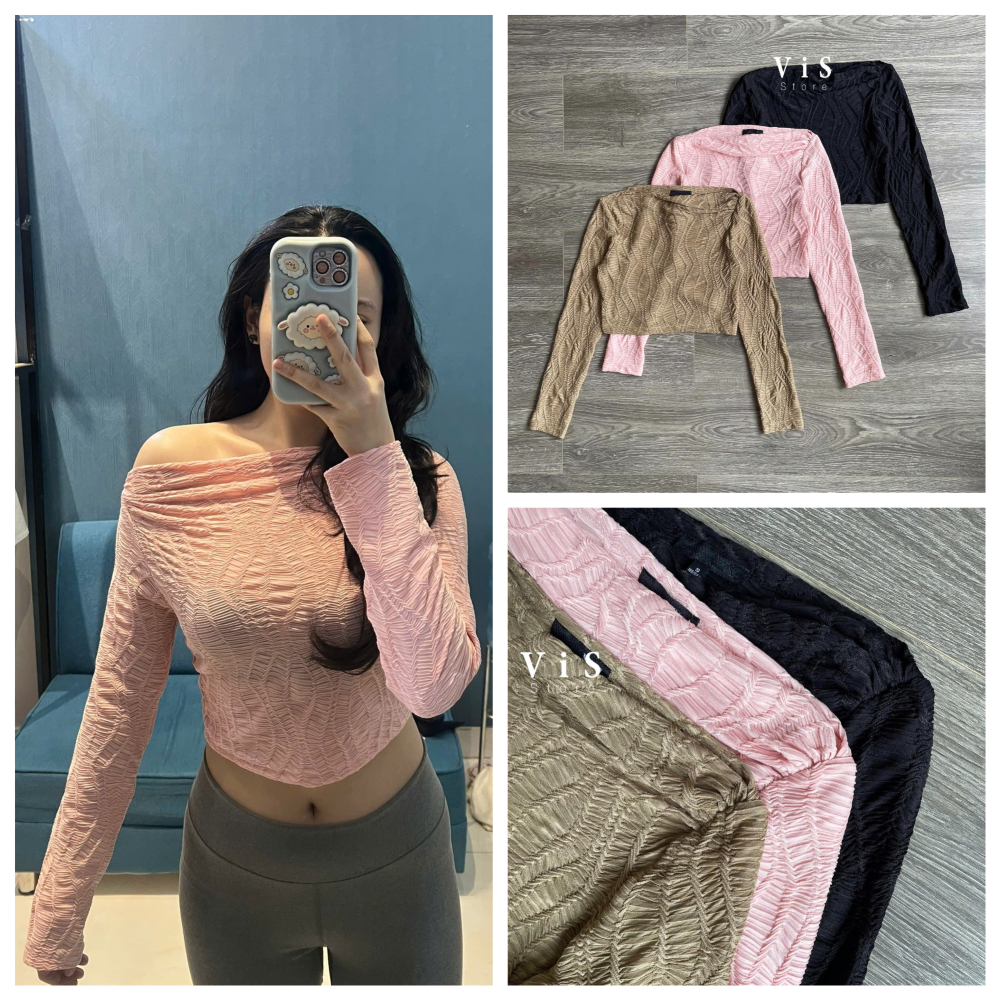 Vis Store - Áo thun lưới tay dài lệch vai ôm body
