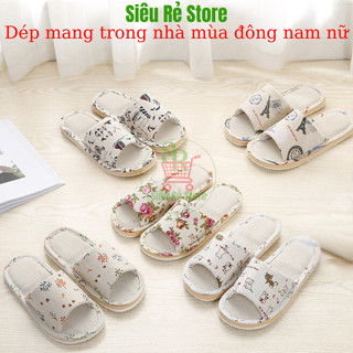 Dép vải mang trong nhà mùa đông Siêu Rẻ Store Dép đi ở nhà văn phòng nam nữ chống trơn họa tiết cute