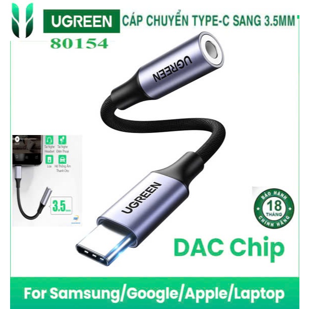 Cáp Chuyển USB Type C to 3.5mm Ugreen 80154 AV161 30732 VEGGIEG V-K105 (hỗ trợ nhiều ĐT và Laptop)