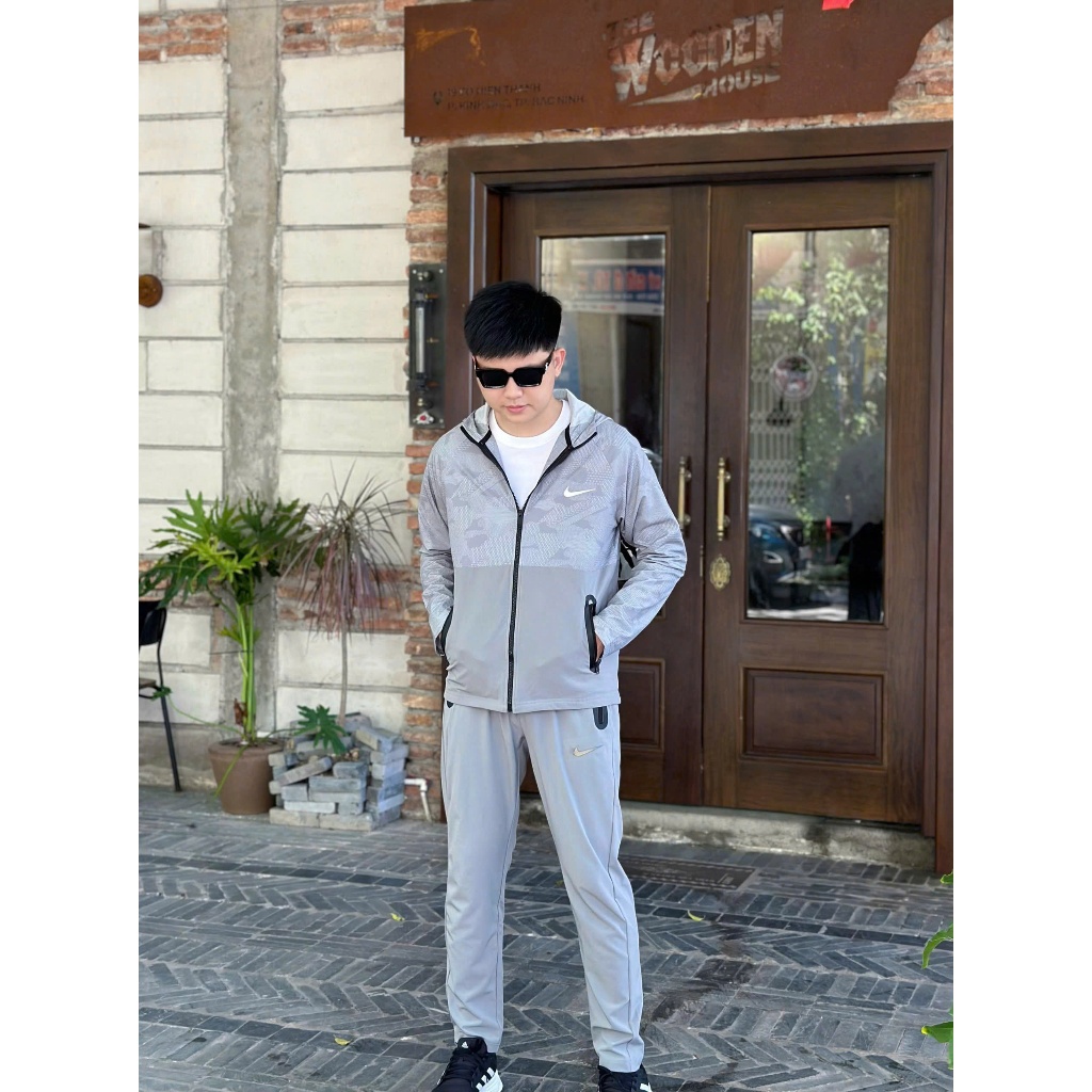 bộ thể thao nam mùa thu đông chất gió Nike màu đen,xám họa tiết,đồ thể thao nam thoáng khí siêu nhẹ cao cấp