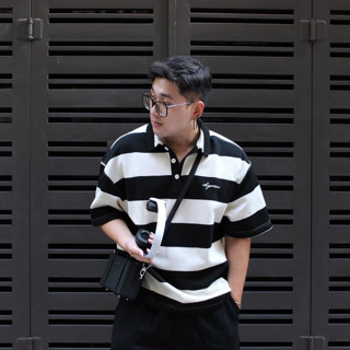 [TẶNG TÚI KRAFT] Áo polo kẻ oversize form rộng Hàn Quốc thêu chữ Chaperon thanh lịch