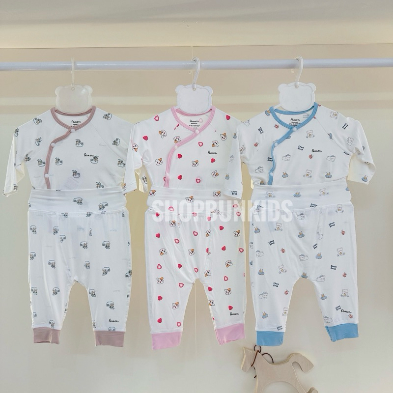 [ Avaler chính hãng ] Bộ dài tay sơ sinh Avaler cạp cao cài chéo sợi tre mỏng