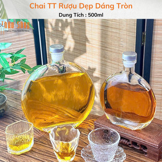  Chai Thủy tinh Dẹp Dáng Tròn 500ml nước ép nước hoa quả lên men.... 