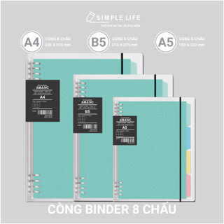 Sổ Còng Binder 8 Chấu Aibasic A5 B5 A4 (Không Kèm Ruột Giấy) Làm Sổ Tay Planner Futurebook