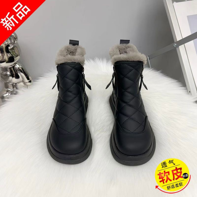 Giày bốt đi tuyết nữ phối lông mùa đông phong cách mới cộng với nhung dày dặn Giày cotton ấm áp Giày bốt cổ ngắn đa năng