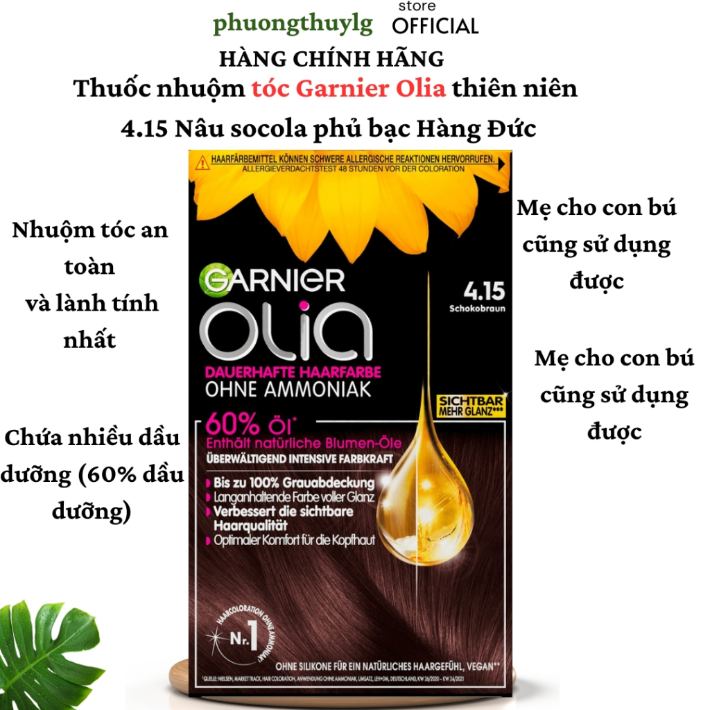 (HÀNG ĐỨC) Thuốc nhuộm tóc Garnier Olia 4.15 Nâu sô cô la