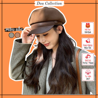 Mũ Nồi Unisex, Nón Beret Retro Phối Vành Và Dây Da Chóp Mũ Bánh Tiêu Phong Cách Nhật Bản Thời Trang Thu Đông - Mã MN033