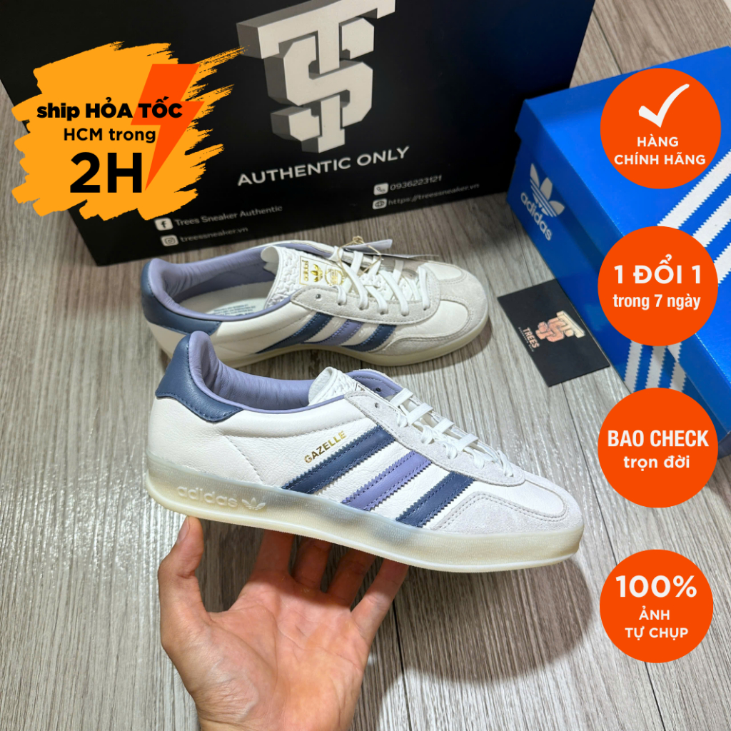 Giày thể thao ADIDAS GAZELLE INDOOR WHITE NAVY IG1643 Full Box Tag Auth