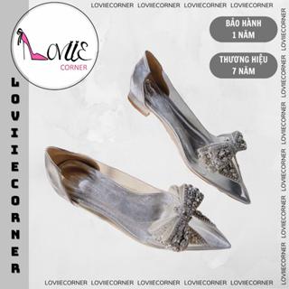 LOVIIECORNER - GIÀY BÚP BÊ MŨI NHỌN MICA THỜI TRANG NỮ GẮN NƠ ĐÁ BÍT HẬU - CHÂN THON GẦY LÙI SIZE B241006