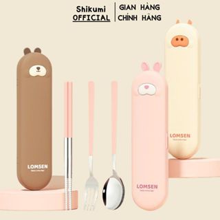 Bộ muỗng thìa văn phòng gấu thỏ, set hộp đũa nĩa dễ thương cá nhân mini Inox 304 cao cấp có nắp đậy cute MD6