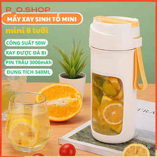 【🔥Rẻ】Máy xay sinh tố mini cầm tay đa năng 6 lưỡi, sạc pin tích điện 3000mAh,công suất 50W dạng cốc xay được đá bi 340ml