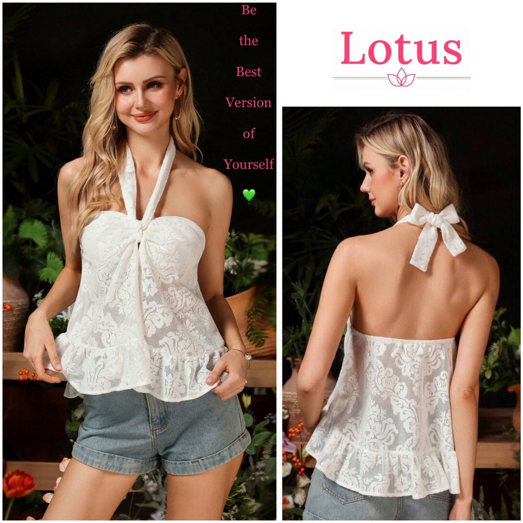 Lotus] Áo Yếm Ren Lưới Kiểu Pháp Peplum Đẹp/ Áo Ống Cổ Yếm Style Boho Form Suông Che KhuyếtĐiểm TônD