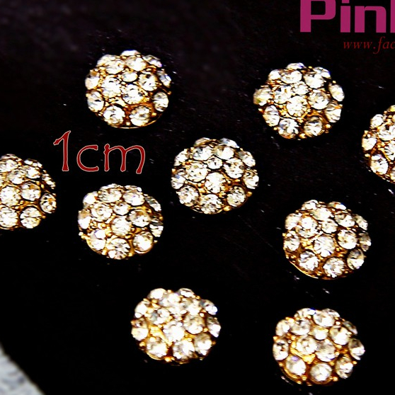 Set 2c - Charm đá mạ kim tròn, 1cm  phụ kiện thời trang, gắn lên phụ kiện tóc, làm phụ kiện nơ bờm kẹp tóc, DIY