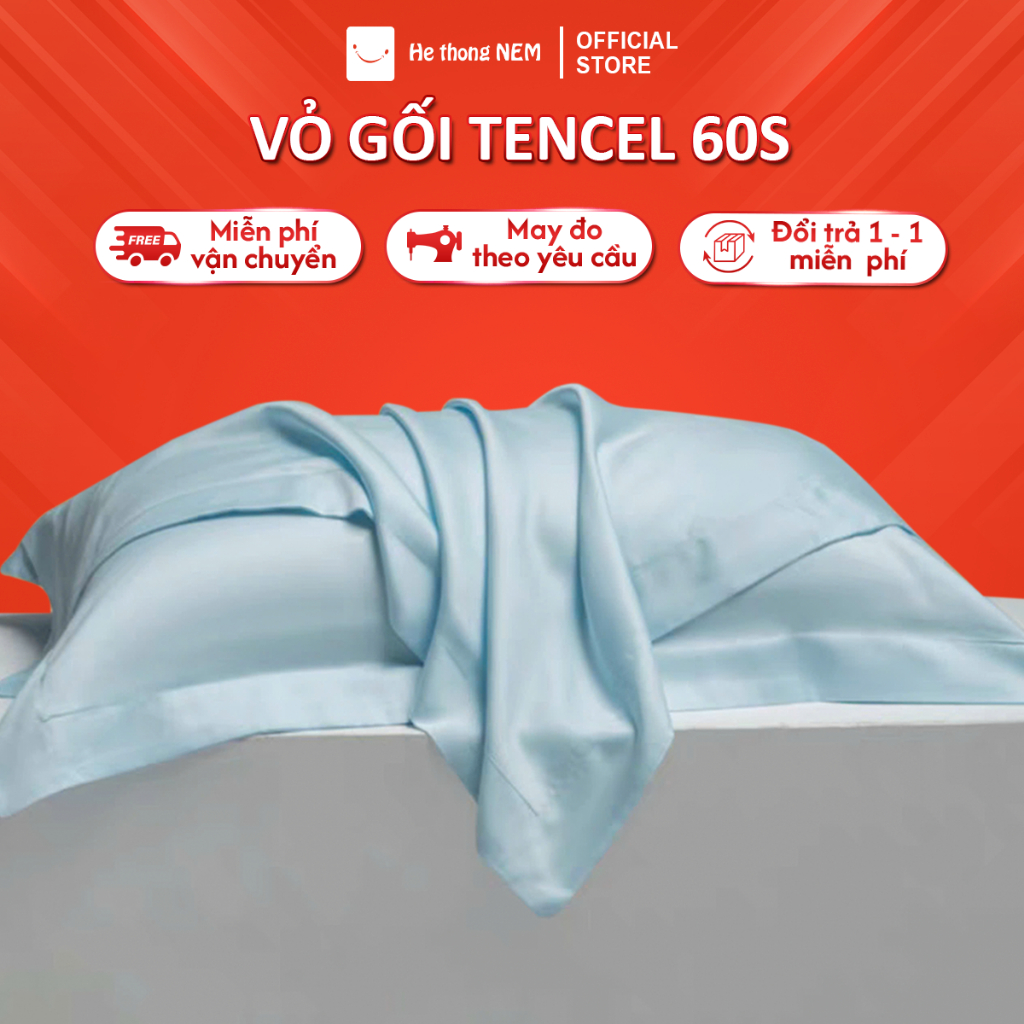 Vỏ bọc gối lụa tencel 60s Hệ Thống Nệm cao cấp Vỏ áo bao gối 40x60 50x70cm lụa tencel 60s nằm ngủ má