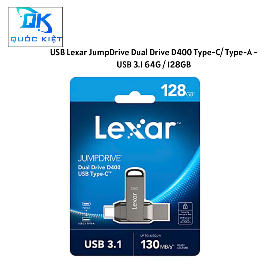 USB Lexar JumpDrive Dual Drive D400 Type-C/ Type-A - USB 3.1 64G / 128GB, tốc độ đọc 130Mb/s