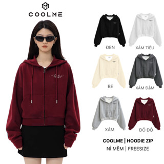 Áo khoác nữ croptop Coolme, áo chống nắng hoodie zip nỉ 2 da form rộng mũ to bigsize - SIGNATURE