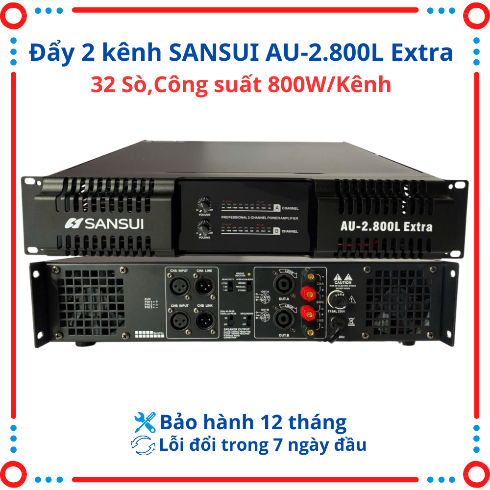 (Technology of JAPAN)Cục đẩy công suất 2 kênh SANSUI- 2.800L 32 sò và SANSUI 2.500L 24 sò 800W/kênh,