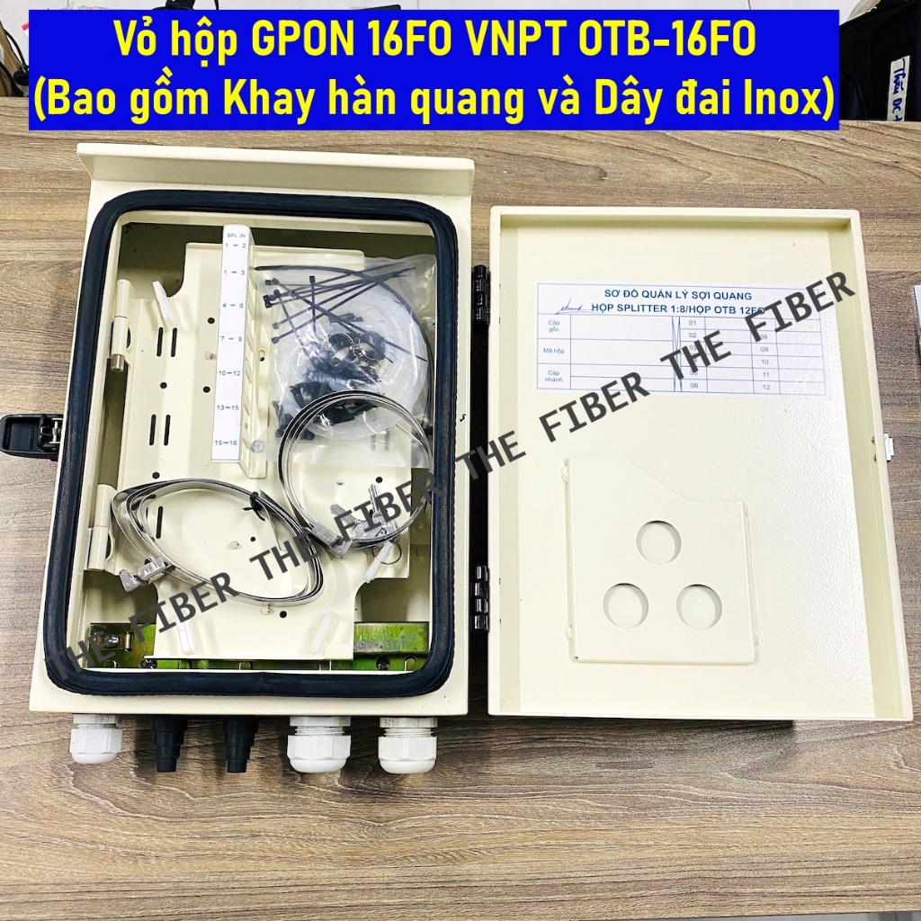 Vỏ hộp ODF Outdoor GPON 16FO OTB-16FO (Bao gồm Khay hàn quang và Dây đai Inox)