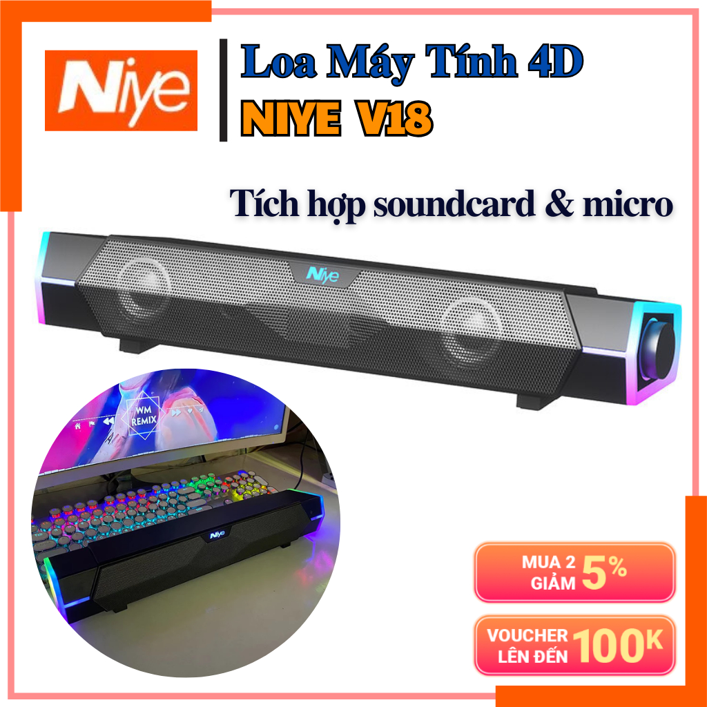 Loa Bluetooth 4D NIYE V18 - Loa Máy Tính Dành Cho Game Thủ, Tích Hợp Soundcard Và Micro Đàm Thoại | BigBuy360 - bigbuy360.vn