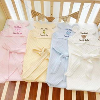 [Thêu Tên] Khăn Ủ sơ sinh thêu tên cho bé, Chăn ủ Trần Bông Ome's 2 lớp, Áo Choàng Tắm cho bé Thêu tên bé theo yêu cầu
