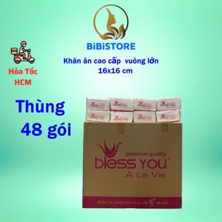 [Thùng 48 Gói] Có Mã QR - Khăn Ăn Vuông Lớn 16cm x16cm BLESS YOU Bịch 100 Tờ