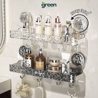 Kệ để đồ nhà tắm cốc hút chắc chắn chất liệu PET, Kệ treo nhà bếp đa năng chịu lực có móc treo đồ