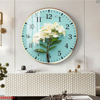  Tranh Đồng hồ tròn HOA LÁ decor- Đồng hồ treo tường tráng gương viền vàng cao cấp 