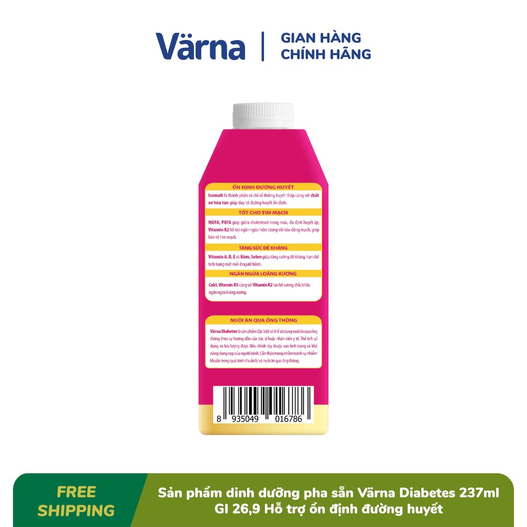(BAO BÌ MỚI) Thùng 12 Hộp 237mL Sữa Bột Pha Sẵn Varna Diabetes (Ăn Kiêng - Tiểu Đường) - YOOSOO