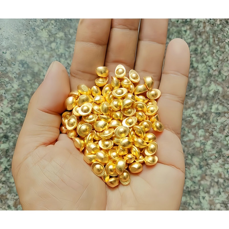 [DÀI 1CM] Set 100 thỏi vàng thần tài bằng kim loại size nhí Version 2, trưng bày và thờ cúng phong t
