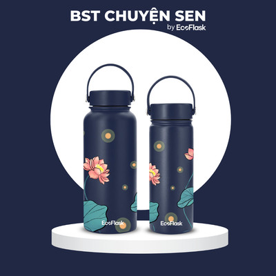 Bình giữ nhiệt EcoFlask 1000ml/550ml thiết kế Đêm Sen cao cấp chính hãng, inox 304, bảo hành 3 năm