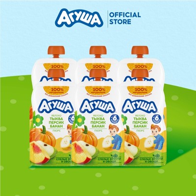 Combo 6 Gói Trái cây nghiền vị táo, đào, chuối và bí ngô Agusha 90g/gói dành cho bé từ 6 tháng trở lên