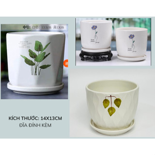 Chậu gốm sứ men bóng trồng cây size 14cm - có đĩa đựng nước