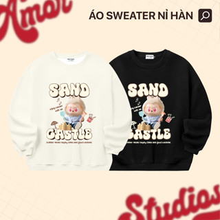 Áo sweater nỉ hai da ép Hàn in hình LABUBU SAND unisex AMOR STUDIO nam nữ mặc được có size tới 85kg