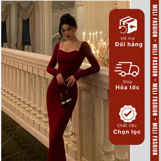Đầm body cổ vuông MELI dài tay đính kèm 2 dây mảnh quyến rũ [V225]