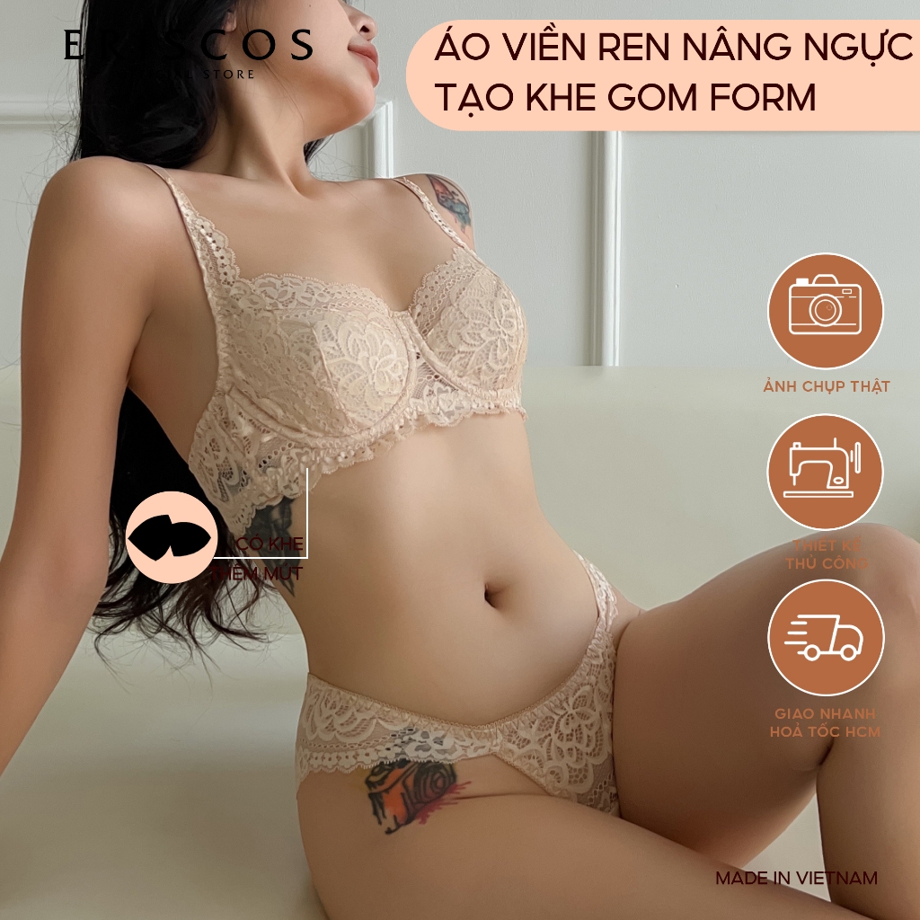 Lingerie Set Bộ Đồ Lót ( TẶNG MÚT) Màu Nu Basic Gợi Cảm Có Gọng Nâng Nhẹ Không Đệm Mút Lót Quần Không Viền Hông Eriscos | BigBuy360 - bigbuy360.vn