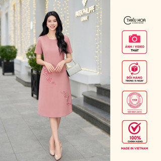 Đầm Thiết kế trung niên, chất liệu chéo nhung cao cấp, form suông dễ mặc thương hiệu Thiều Hoa DD3L1027