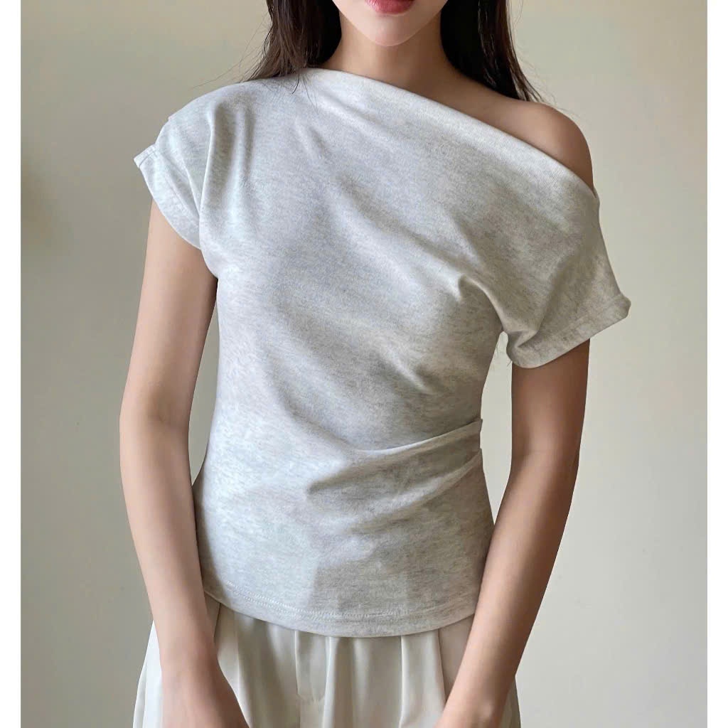 Áo trễ vai tay ngắn áo thun nữ phong cách tiểu thư thiết kế cánh rơi nhún eo điệu đà chất lông thỏ cao cấp A383-PANOSI | BigBuy360 - bigbuy360.vn